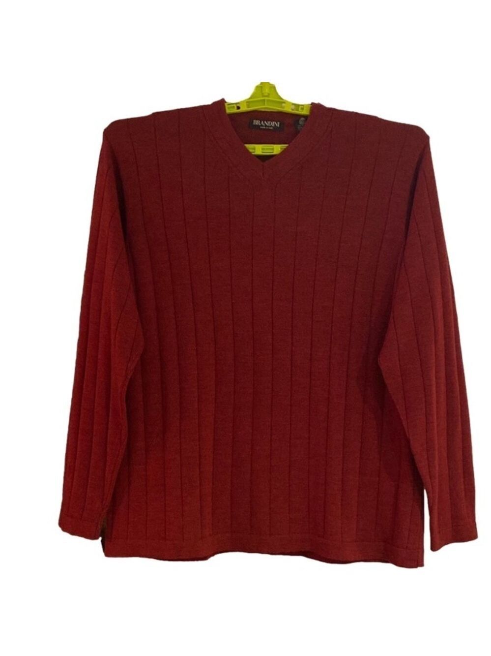 BRANDINI Pullover Sweater 100% Merino Wool V-neck Brick Red Men’s XL